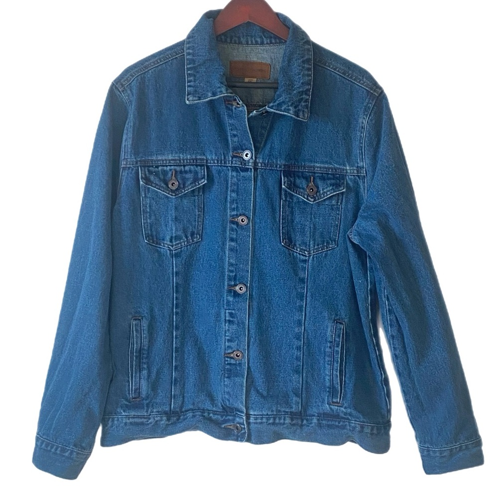 DENIM TRUCKER JACKET Jean Jacket Pockets Sz XXL